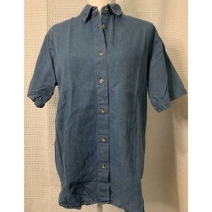 Womens No Barriers Trade Mark Quality & Comfort Jean Button Down Short Sleeve M